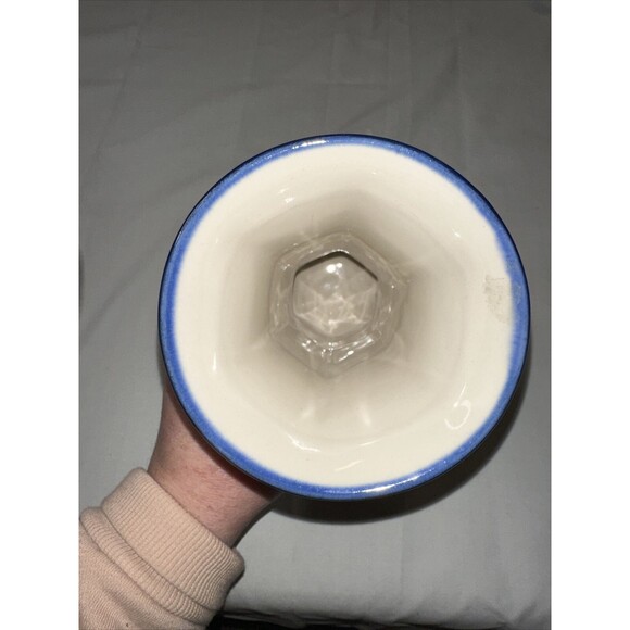 POLISH BLUE FLORAL POTTERY VASE & BASE - Picture 5 of 9